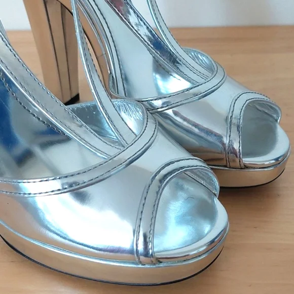Burberry Silver Leather High Heel Sandals - Picture 10 of 16